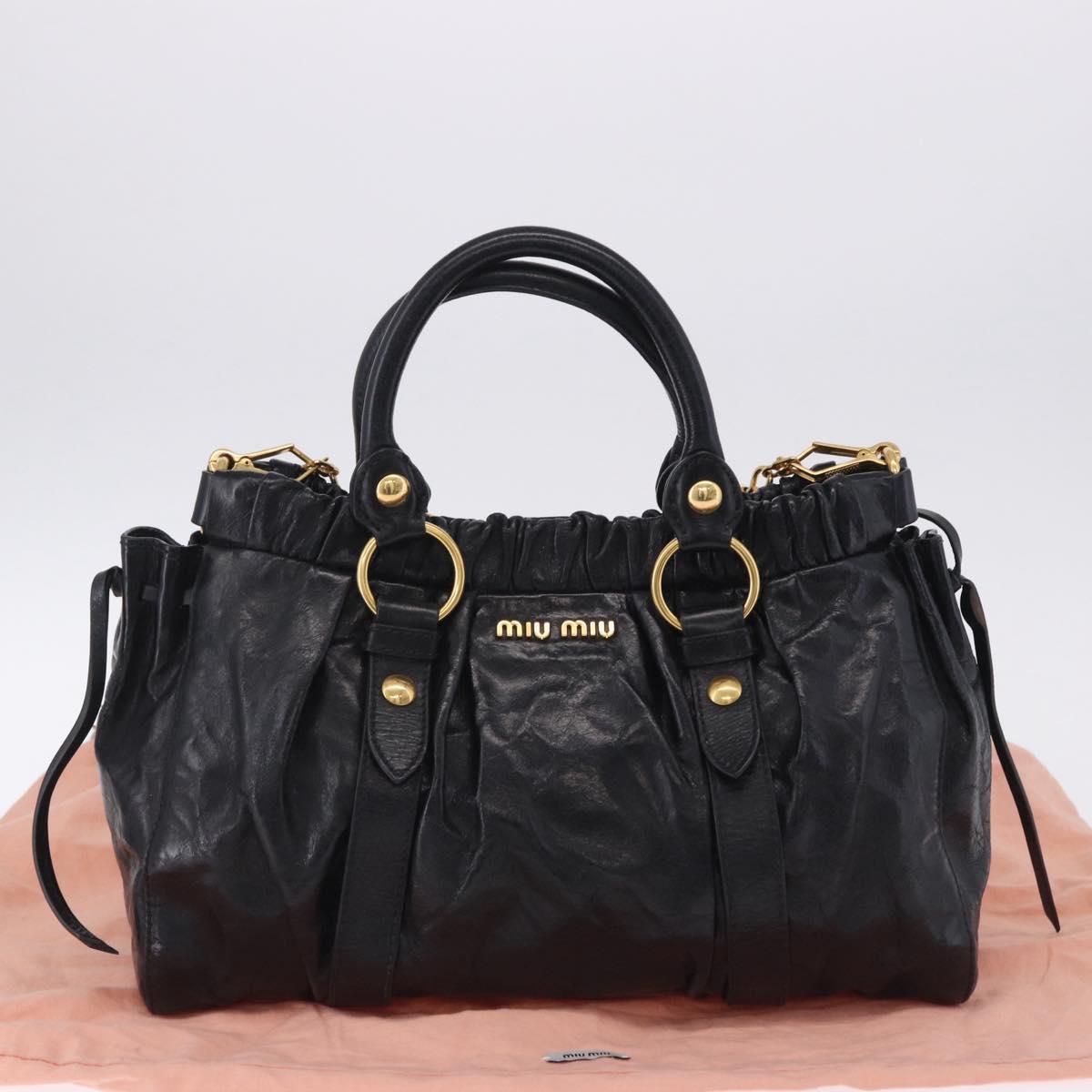 Miu Miu Hand Bag Leather 2way Black Gold Tone Auth 167594SAM