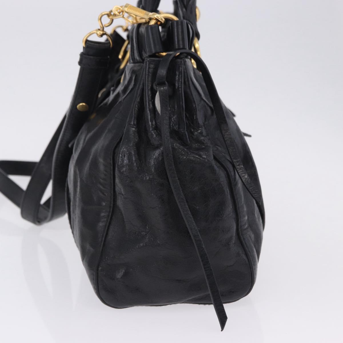 Miu Miu Hand Bag Leather 2way Black Gold Tone Auth 167594SAM