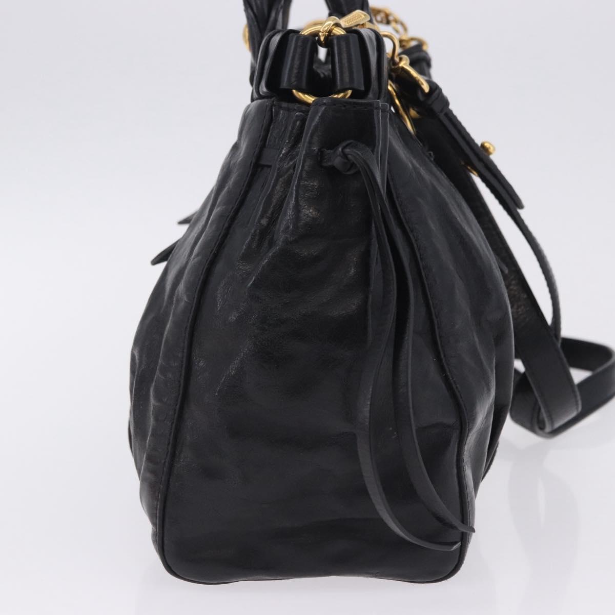 Miu Miu Hand Bag Leather 2way Black Gold Tone Auth 167594SAM