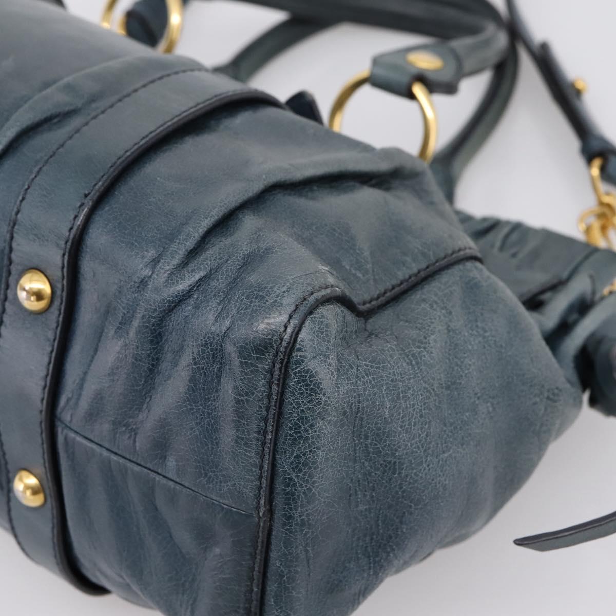 Miu Miu Hand Bag Leather 2way Blue Gold Tone Auth 167595M