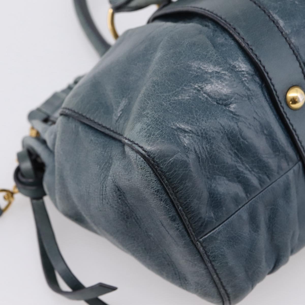 Miu Miu Hand Bag Leather 2way Blue Gold Tone Auth 167595M