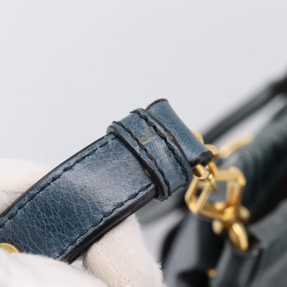 Miu Miu Hand Bag Leather 2way Blue Gold Tone Auth 167595M