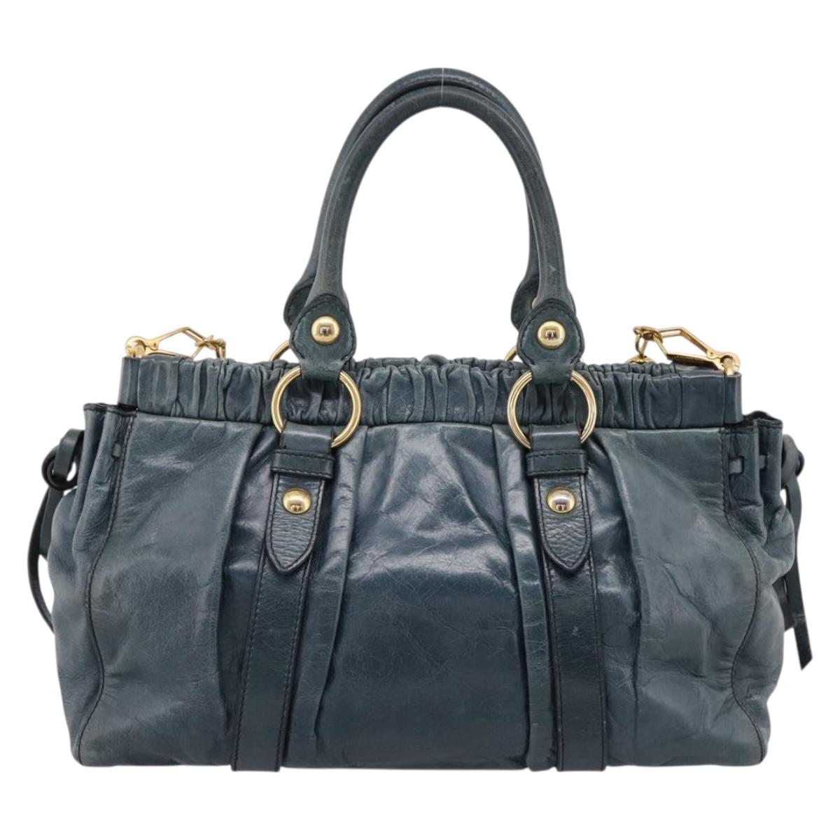 Miu Miu Hand Bag Leather 2way Blue Gold Tone Auth 167595M
