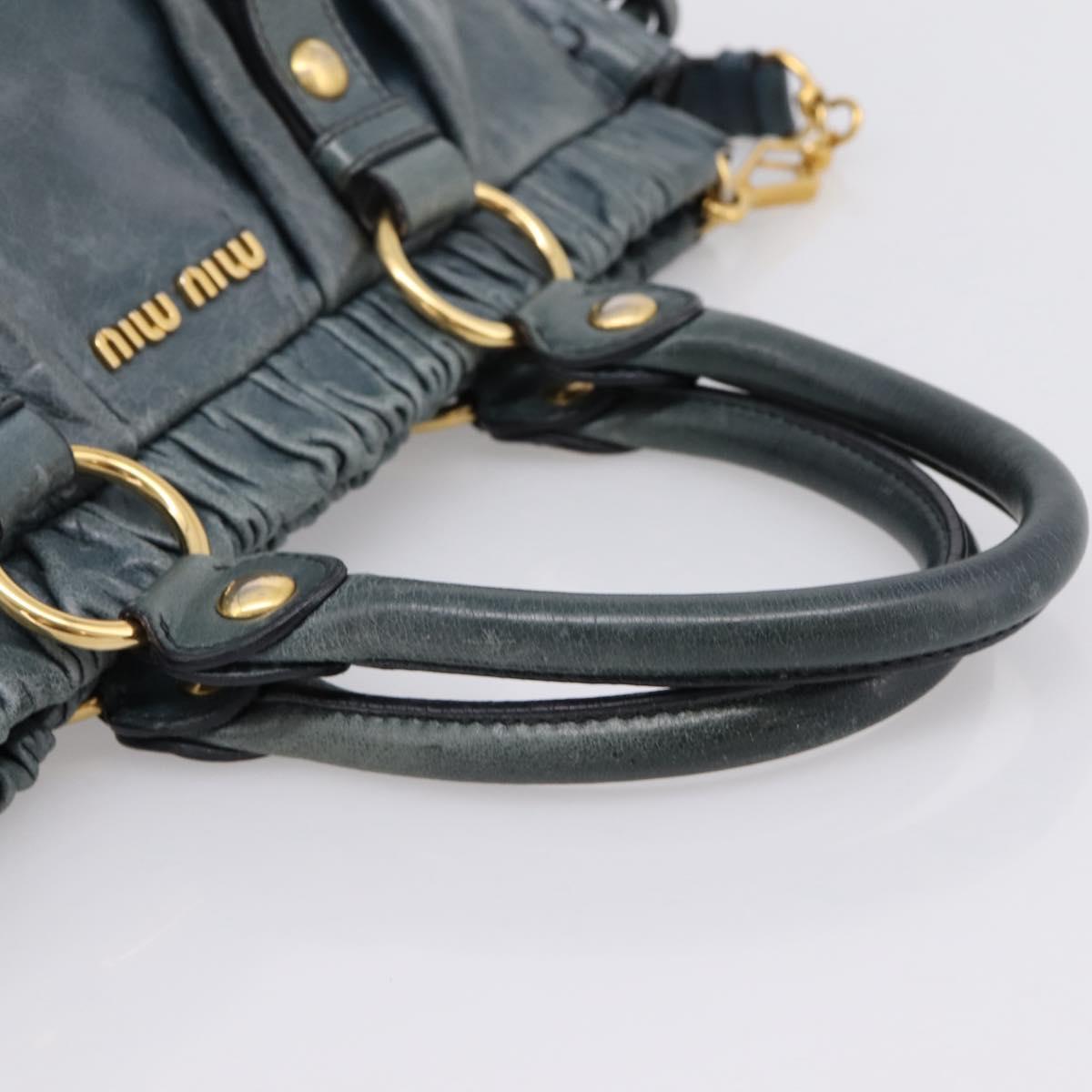 Miu Miu Hand Bag Leather 2way Blue Gold Tone Auth 167595M