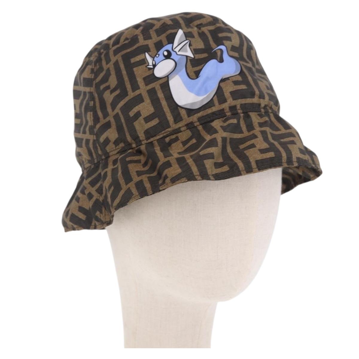 FENDI x FRGMT x POKEMON Bucket Hat Zucca Nylon Brown Blue Auth 167597SM