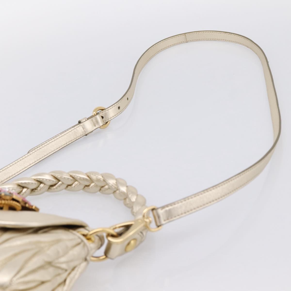 Miu Miu Matelasse Hand Bag Leather 2way Champagne Gold Gold Tone Auth 167599SAM