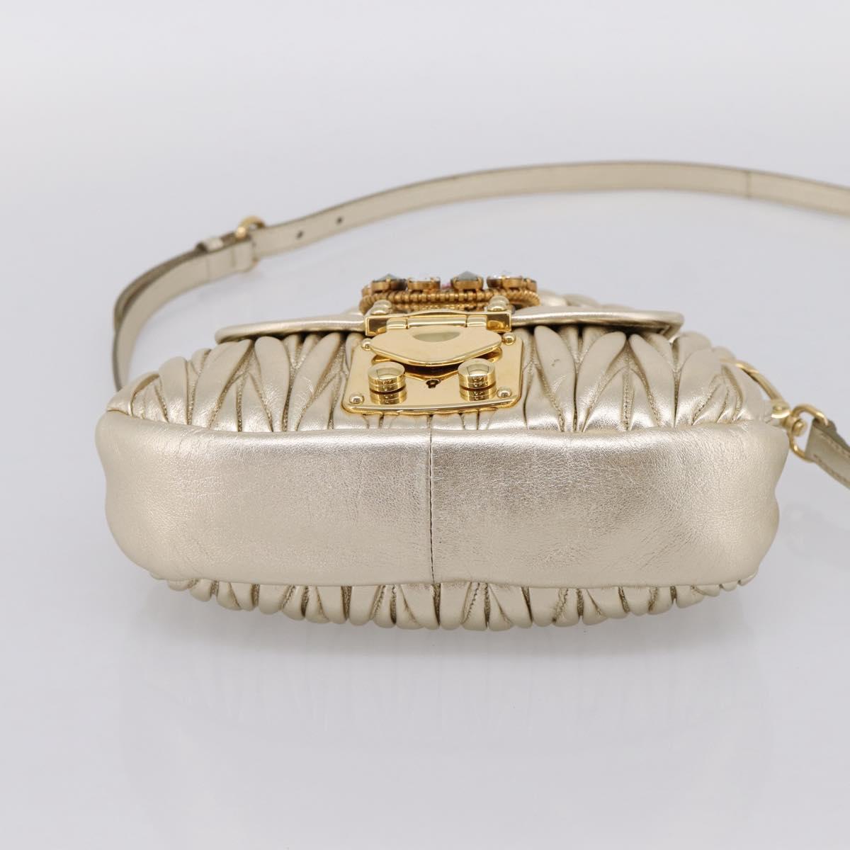 Miu Miu Matelasse Hand Bag Leather 2way Champagne Gold Gold Tone Auth 167599SAM