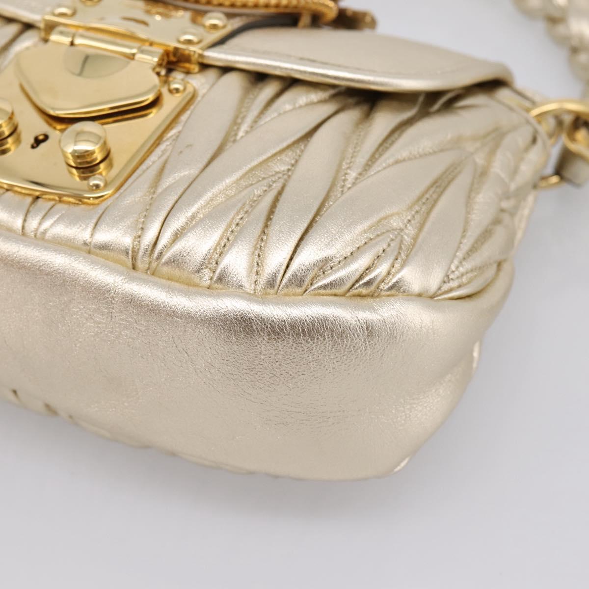 Miu Miu Matelasse Hand Bag Leather 2way Champagne Gold Gold Tone Auth 167599SAM