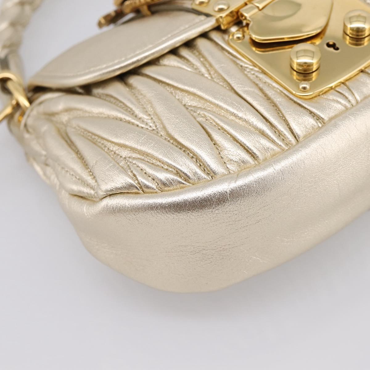 Miu Miu Matelasse Hand Bag Leather 2way Champagne Gold Gold Tone Auth 167599SAM