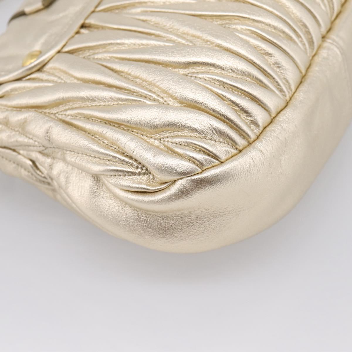 Miu Miu Matelasse Hand Bag Leather 2way Champagne Gold Gold Tone Auth 167599SAM