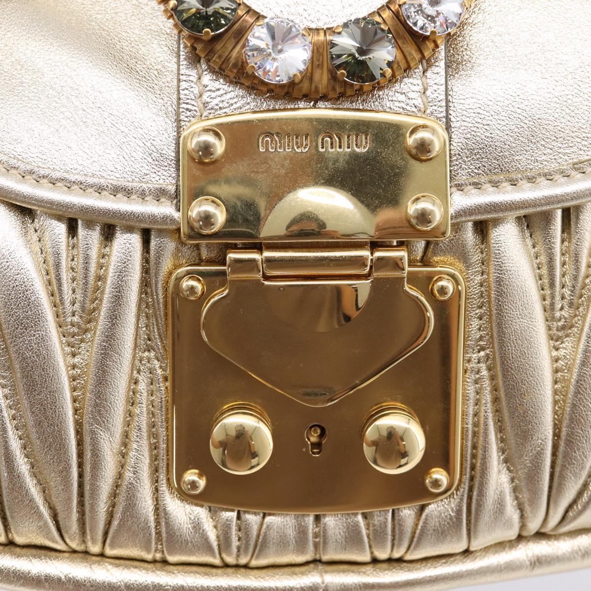 Miu Miu Matelasse Hand Bag Leather 2way Champagne Gold Gold Tone Auth 167599SAM