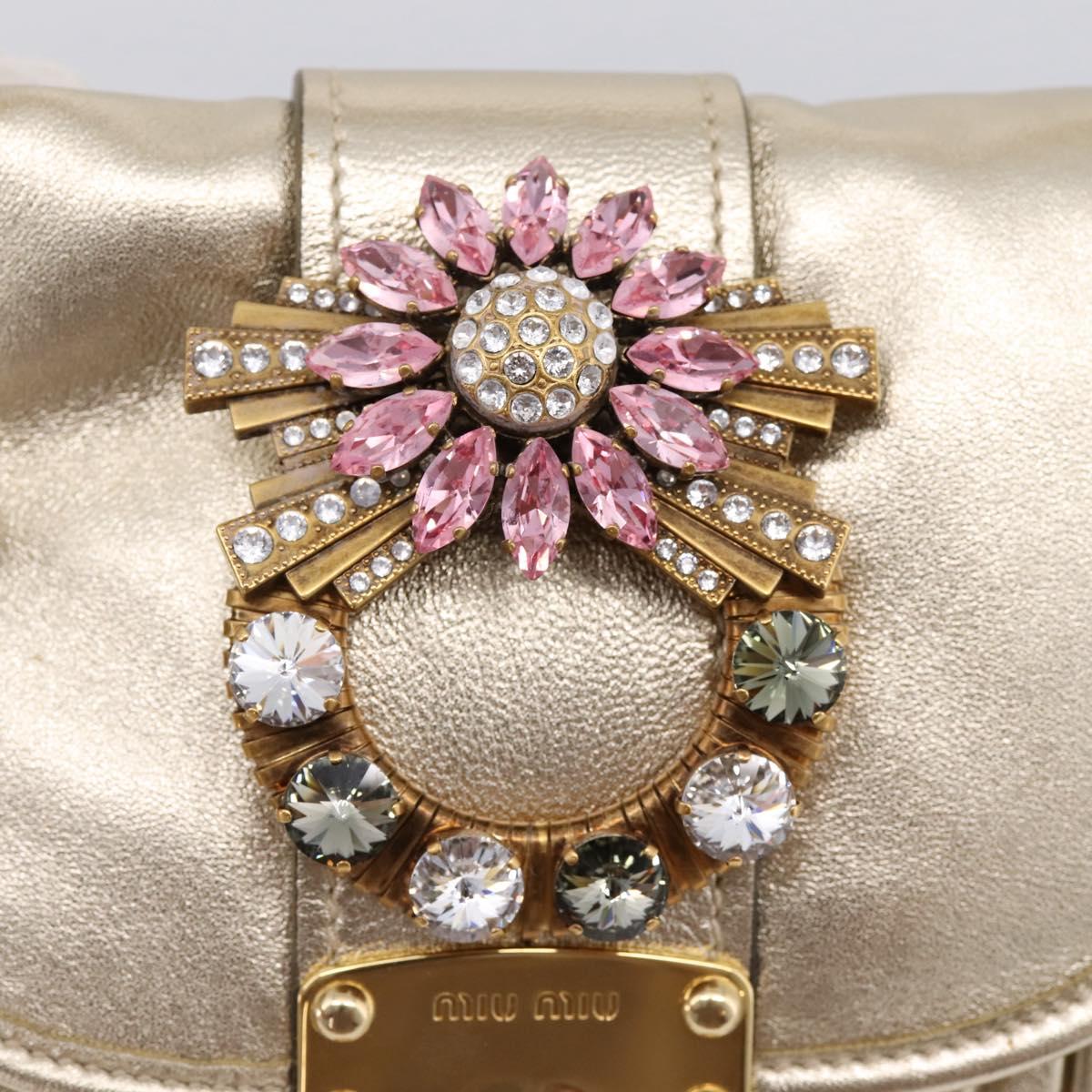 Miu Miu Matelasse Hand Bag Leather 2way Champagne Gold Gold Tone Auth 167599SAM