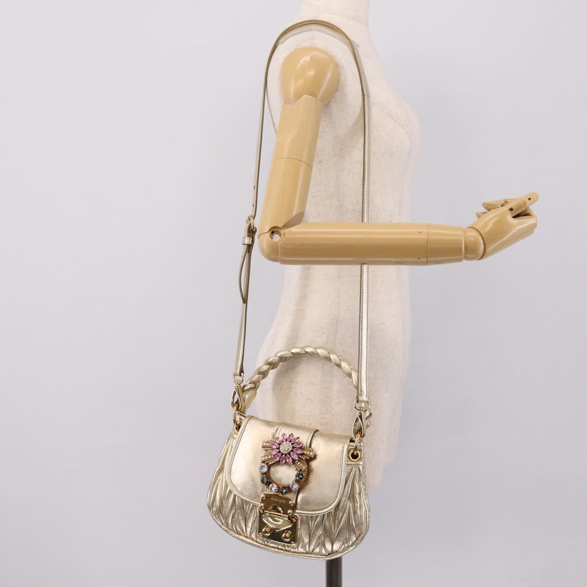 Miu Miu Matelasse Hand Bag Leather 2way Champagne Gold Gold Tone Auth 167599SAM