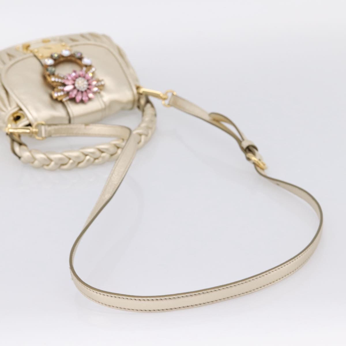 Miu Miu Matelasse Hand Bag Leather 2way Champagne Gold Gold Tone Auth 167599SAM