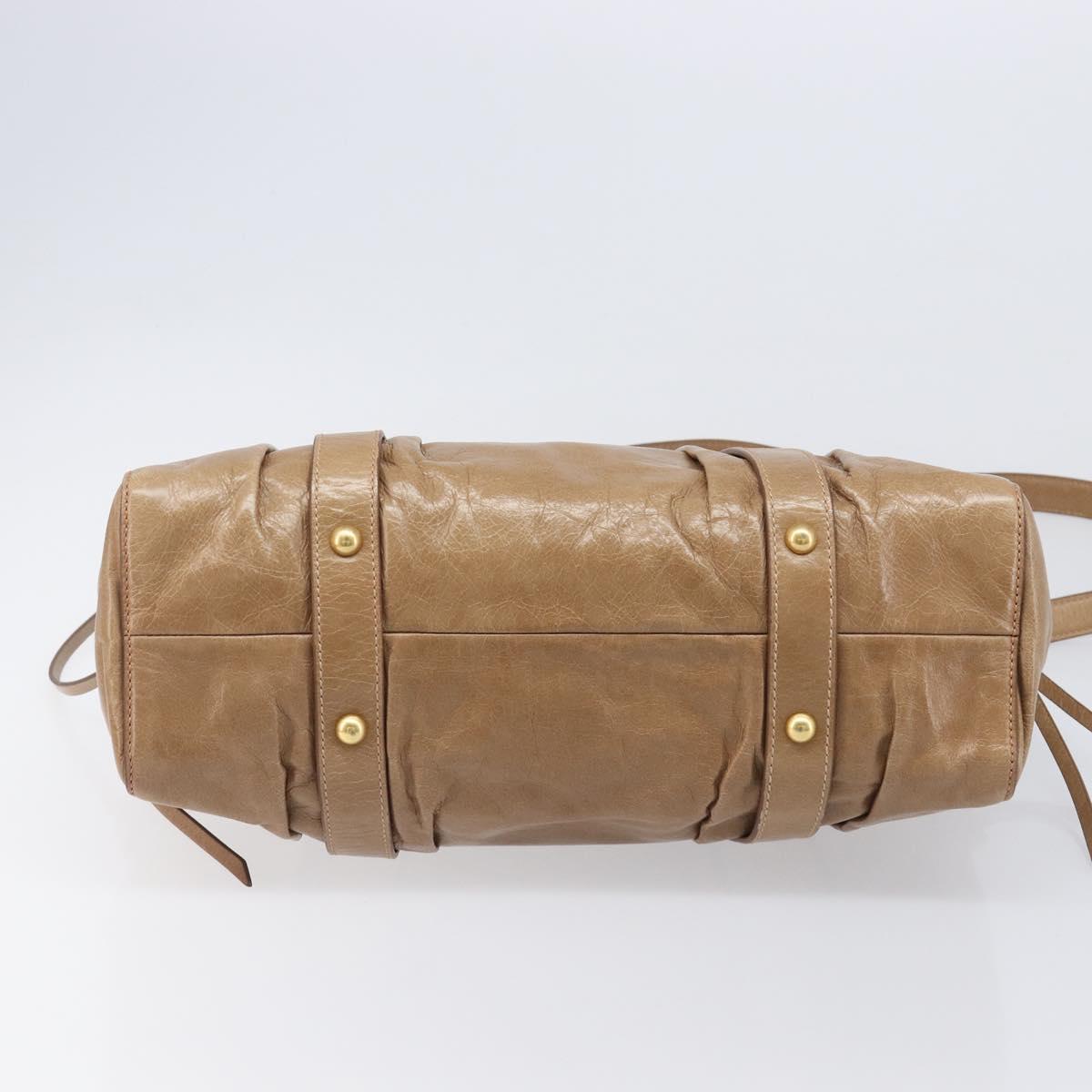 Miu Miu Hand Bag Leather 2way Brown Gold Tone Auth 167600V