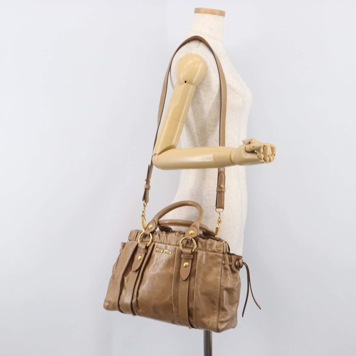 Miu Miu Hand Bag Leather 2way Brown Gold Tone Auth 167600V
