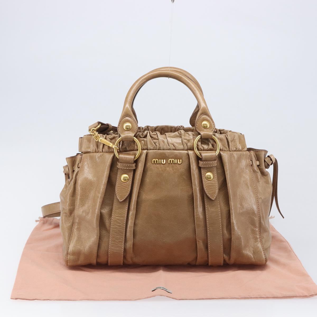Miu Miu Hand Bag Leather 2way Brown Gold Tone Auth 167600V