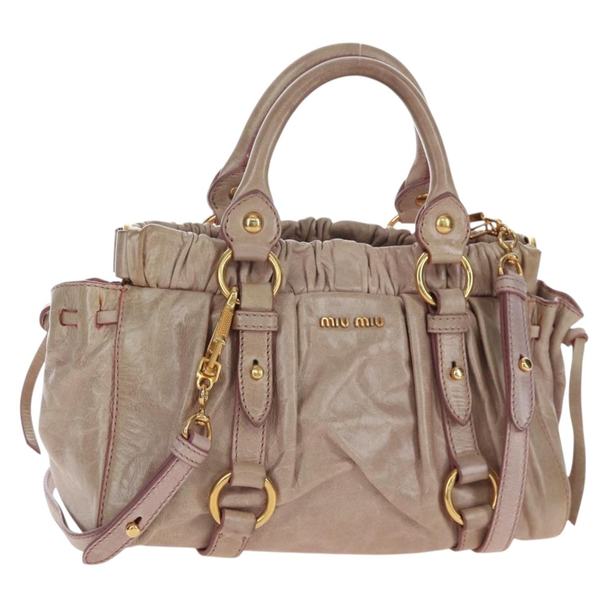 Miu Miu Hand Bag Leather 2way Beige Gold Tone Auth 167601V