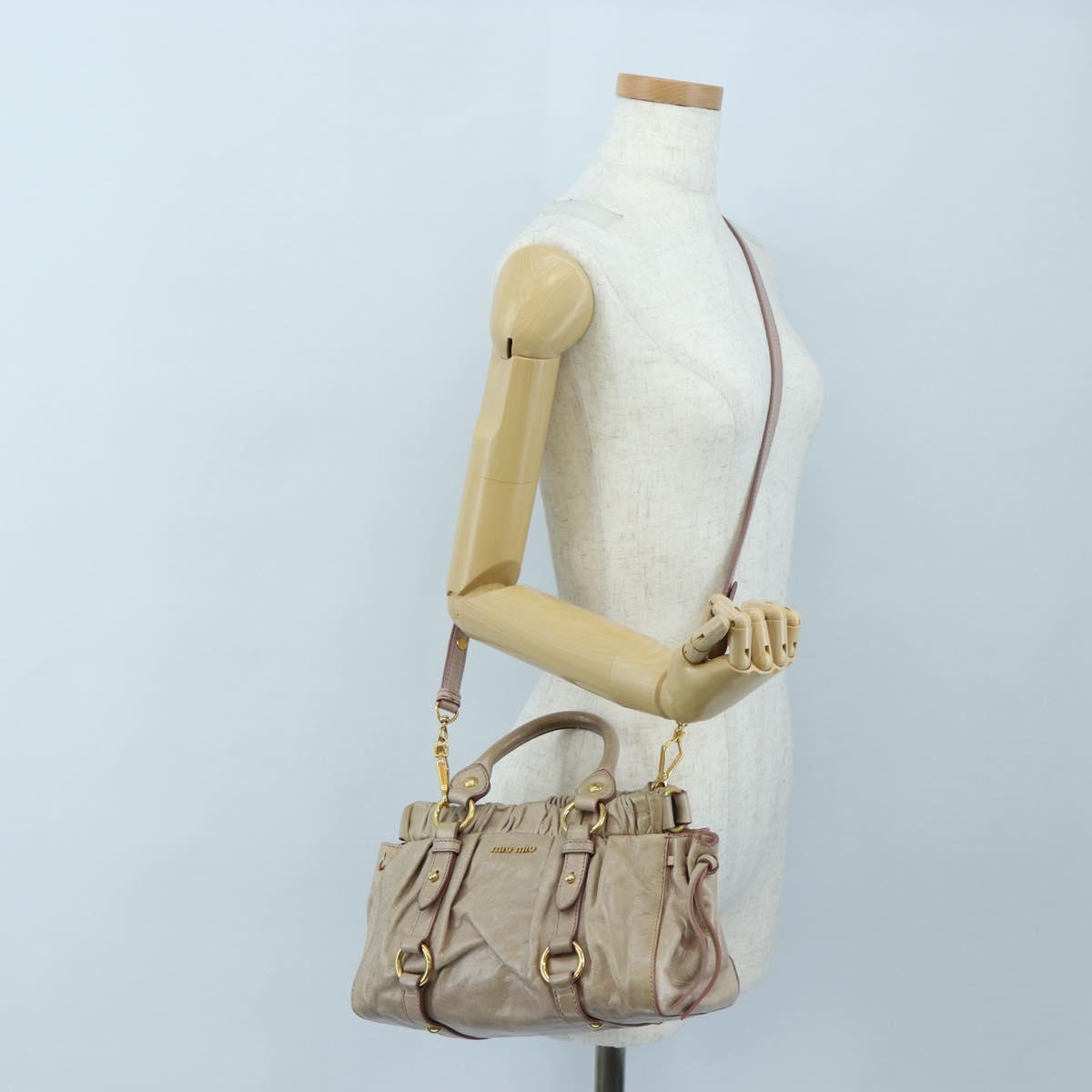 Miu Miu Hand Bag Leather 2way Beige Gold Tone Auth 167601V