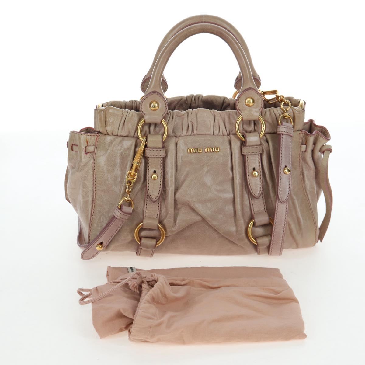 Miu Miu Hand Bag Leather 2way Beige Gold Tone Auth 167601V