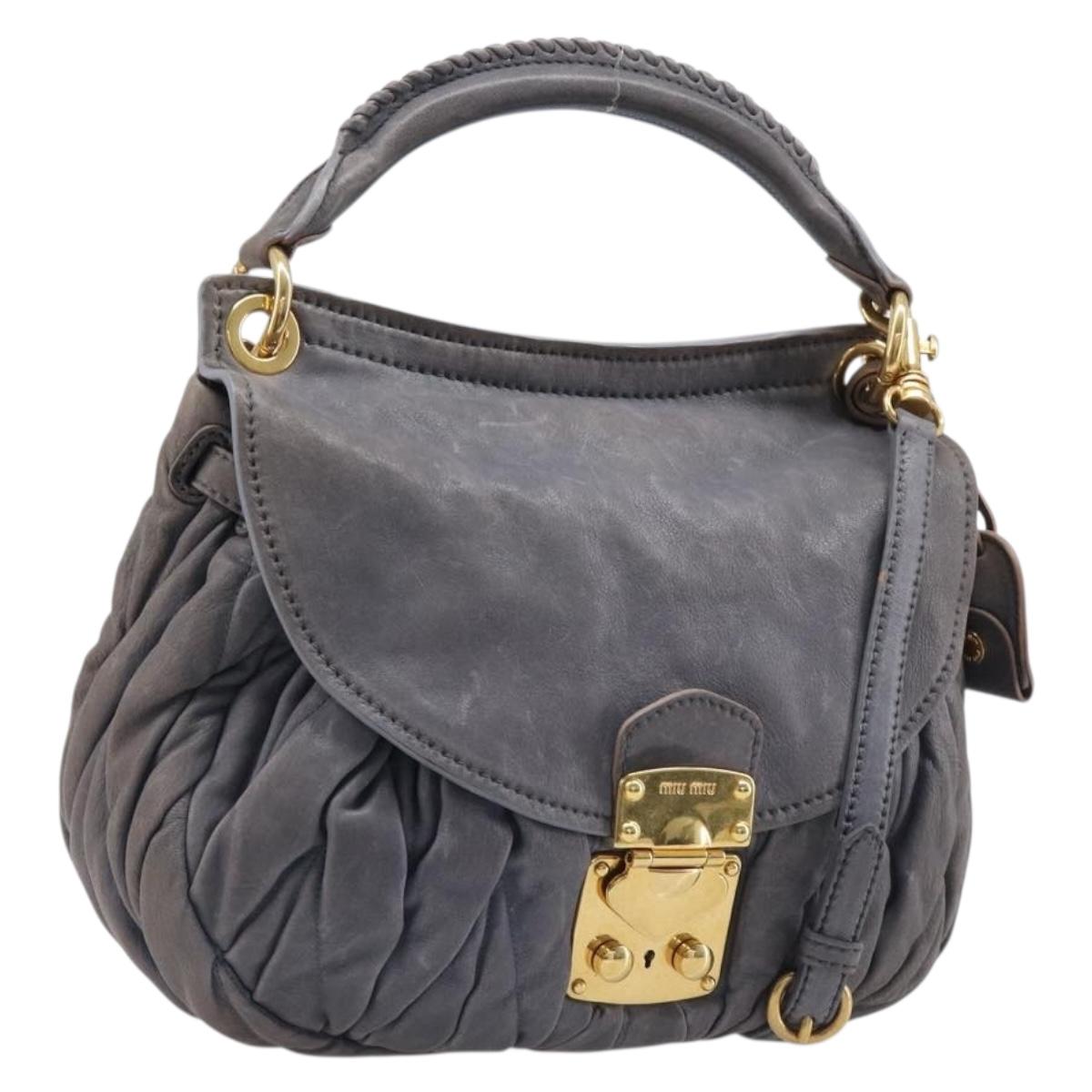 Miu Miu Hand Bag Leather 2way Gray Gold Tone Auth 167602V