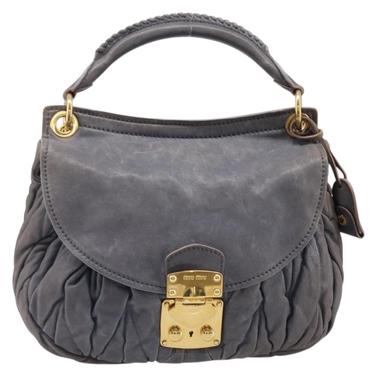Miu Miu Hand Bag Leather 2way Gray Gold Tone Auth 167602V