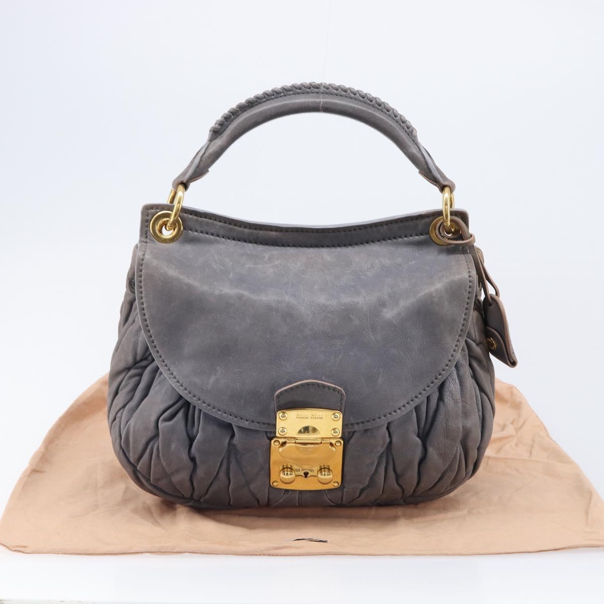 Miu Miu Hand Bag Leather 2way Gray Gold Tone Auth 167602V