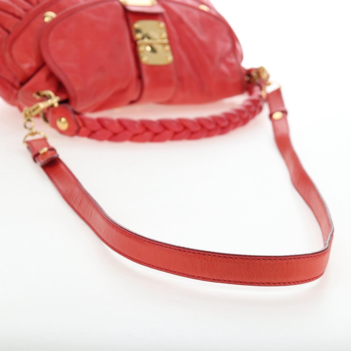 Miu Miu Hand Bag Leather 2way Red Gold Tone Auth 167603V