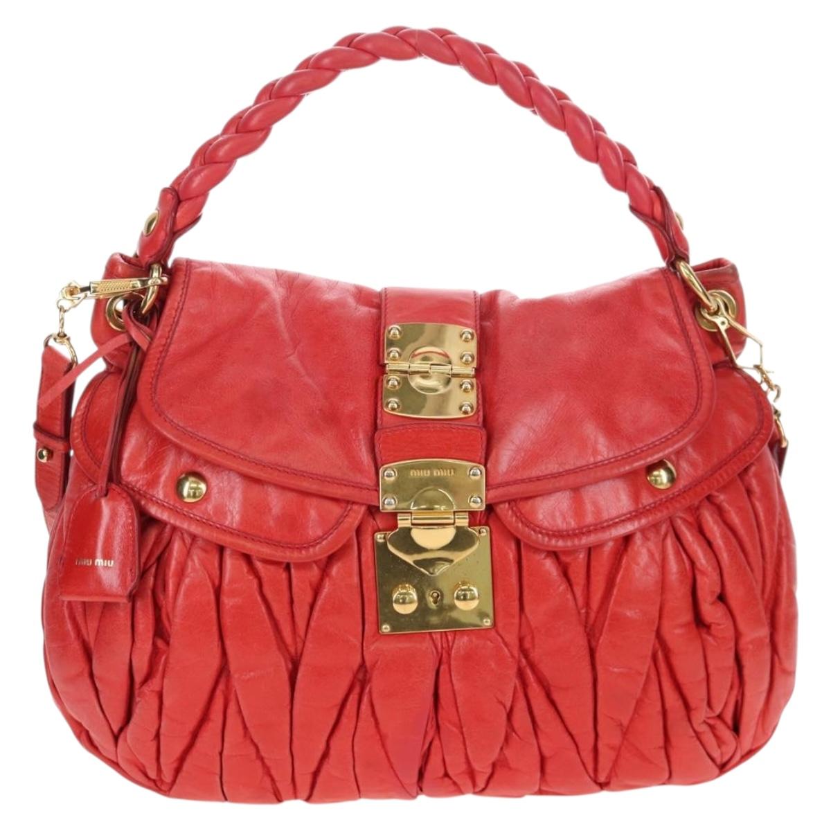 Miu Miu Hand Bag Leather 2way Red Gold Tone Auth 167603V