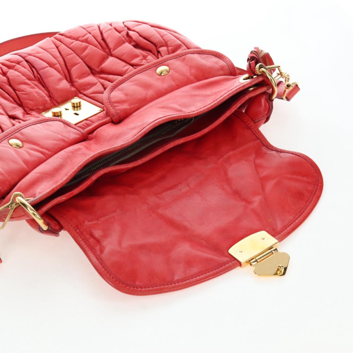 Miu Miu Hand Bag Leather 2way Red Gold Tone Auth 167603V