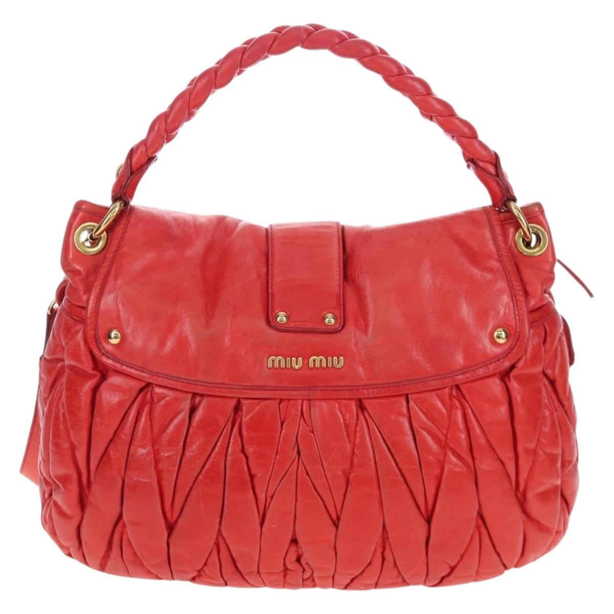 Miu Miu Hand Bag Leather 2way Red Gold Tone Auth 167603V