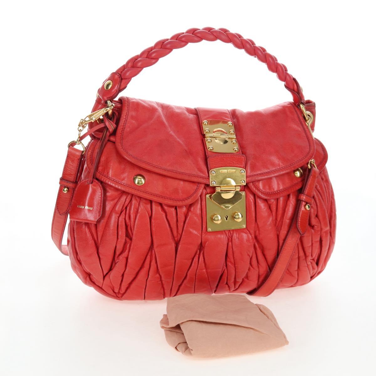 Miu Miu Hand Bag Leather 2way Red Gold Tone Auth 167603V