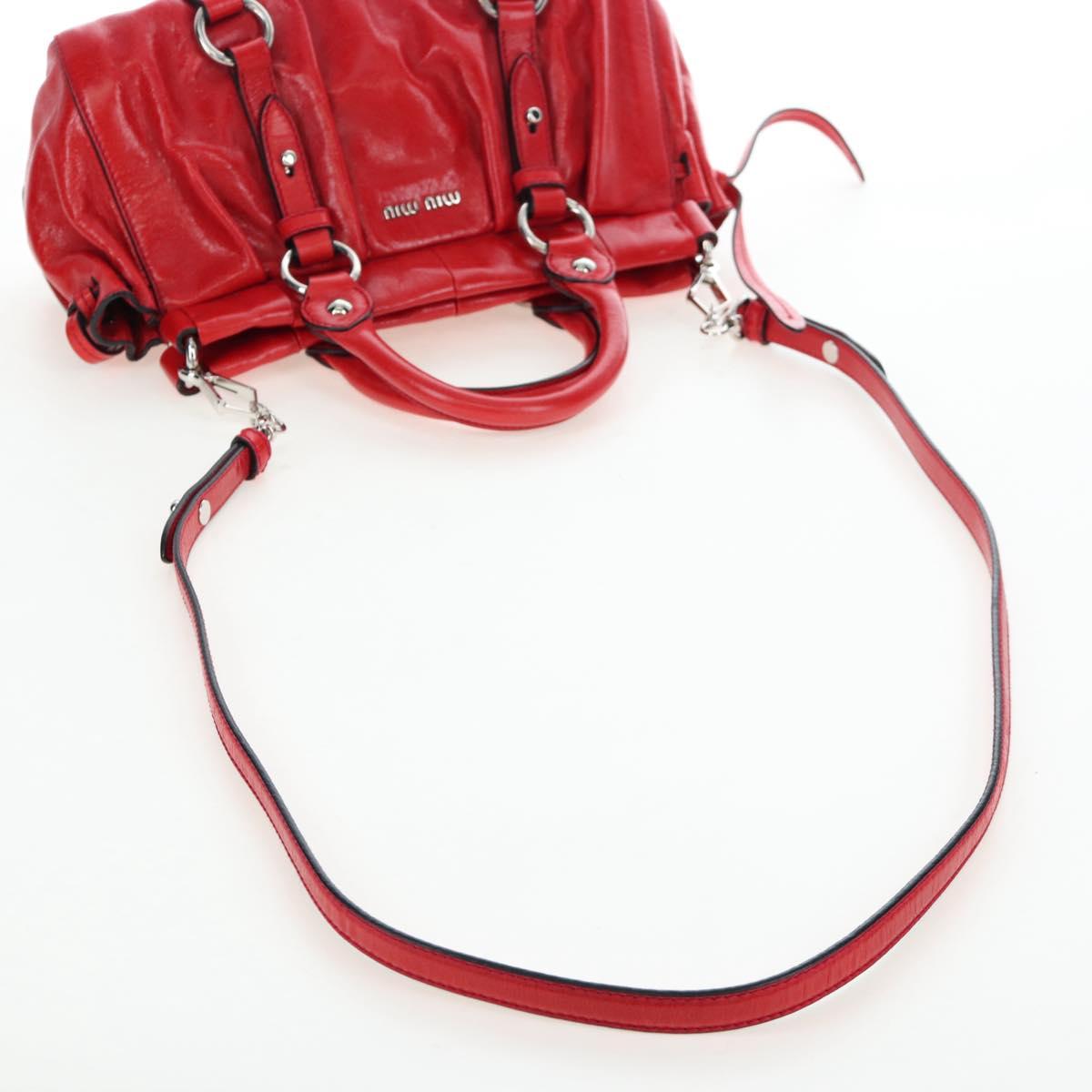 Miu Miu Hand Bag Leather 2way Red Silver Auth 167604SM
