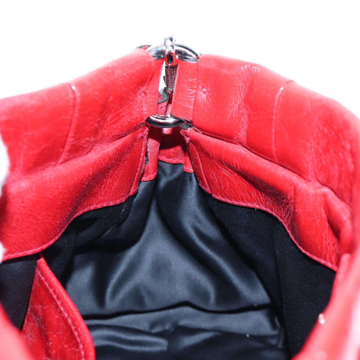 Miu Miu Hand Bag Leather 2way Red Silver Auth 167604SM