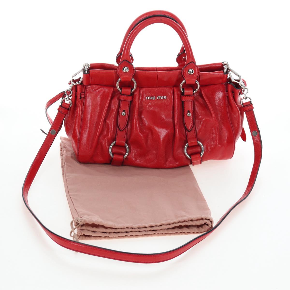 Miu Miu Hand Bag Leather 2way Red Silver Auth 167604SM