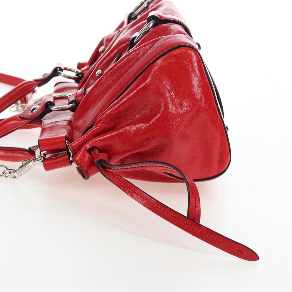 Miu Miu Hand Bag Leather 2way Red Silver Auth 167604SM