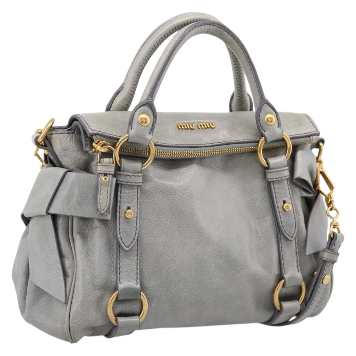 Miu Miu Hand Bag Leather 2way Gray Gold Tone Auth 167606M