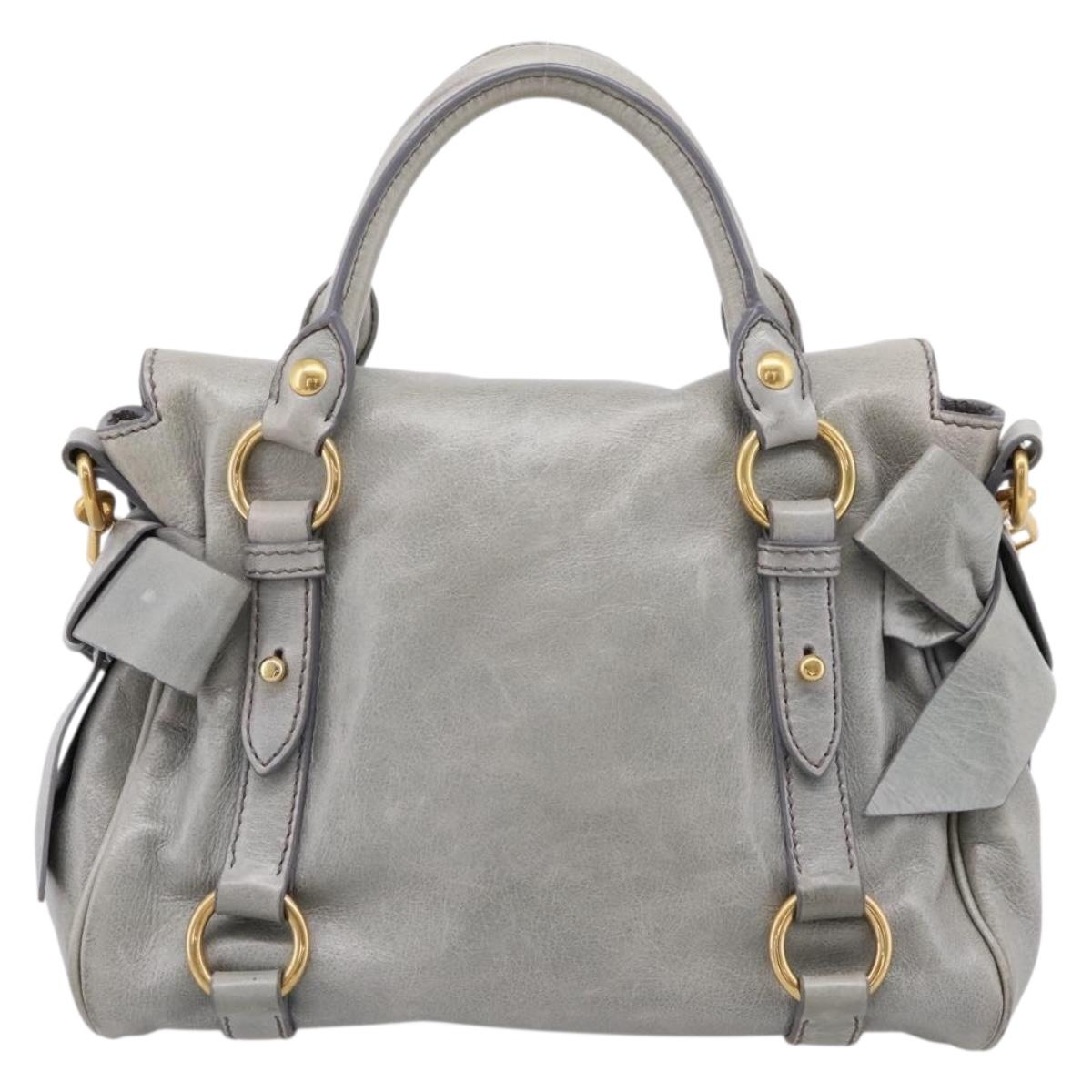 Miu Miu Hand Bag Leather 2way Gray Gold Tone Auth 167606M