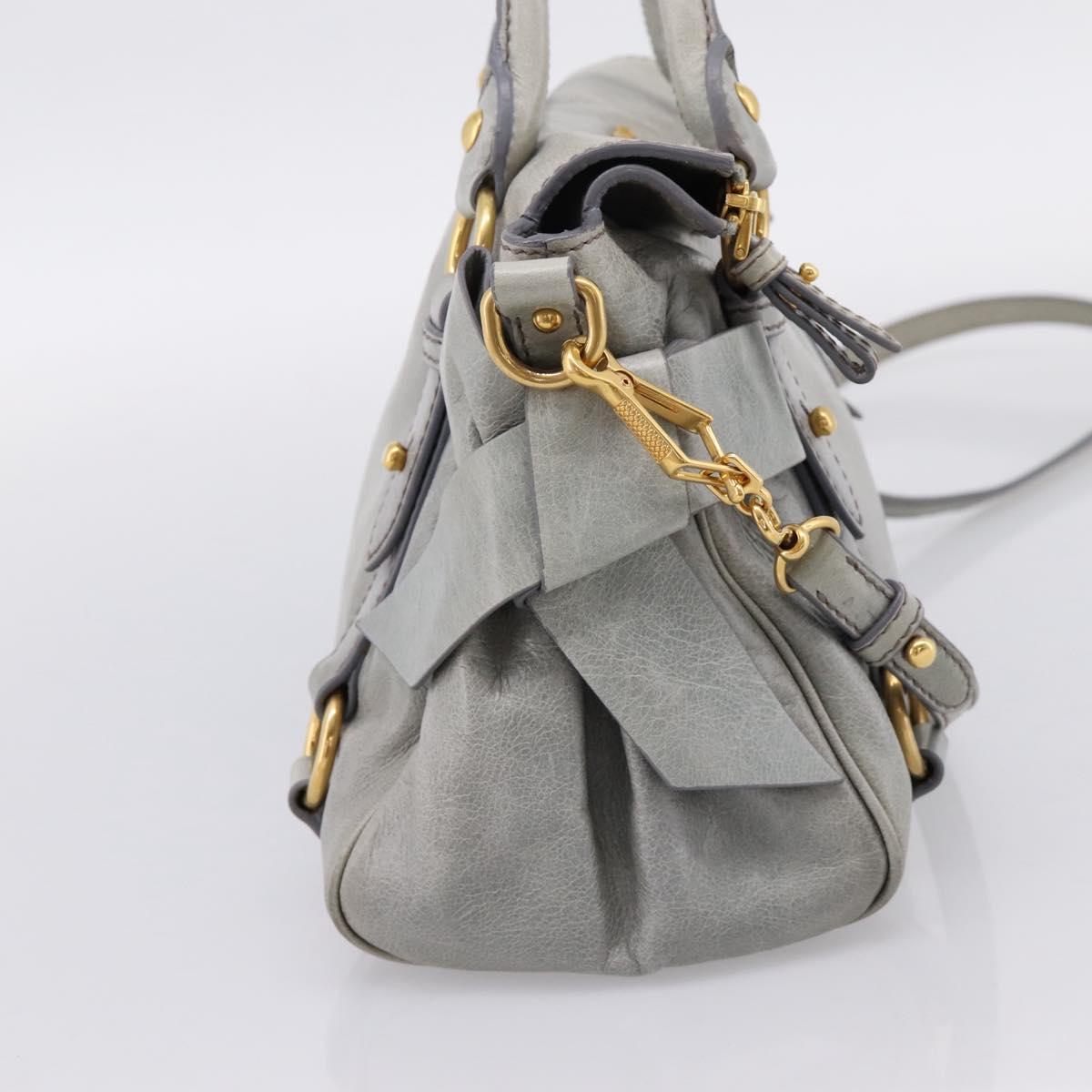 Miu Miu Hand Bag Leather 2way Gray Gold Tone Auth 167606M