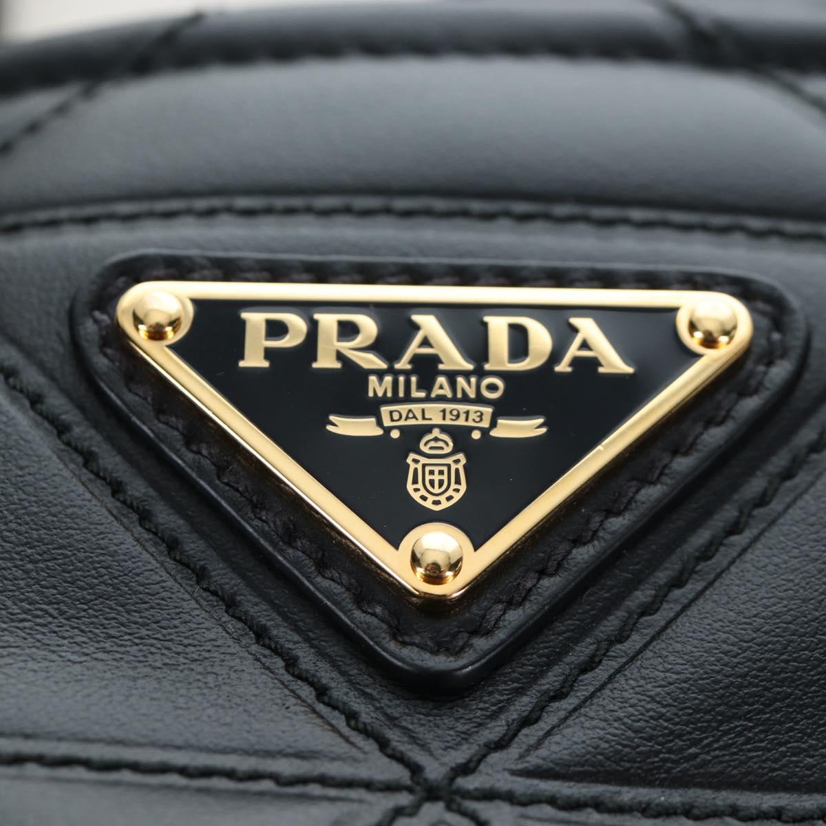 PRADA Hand Bag Leather 2way Black Gold Tone Auth 167607SM