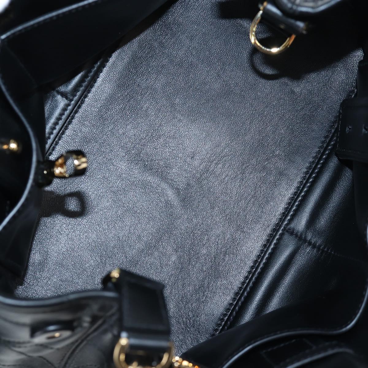 PRADA Hand Bag Leather 2way Black Gold Tone Auth 167607SM