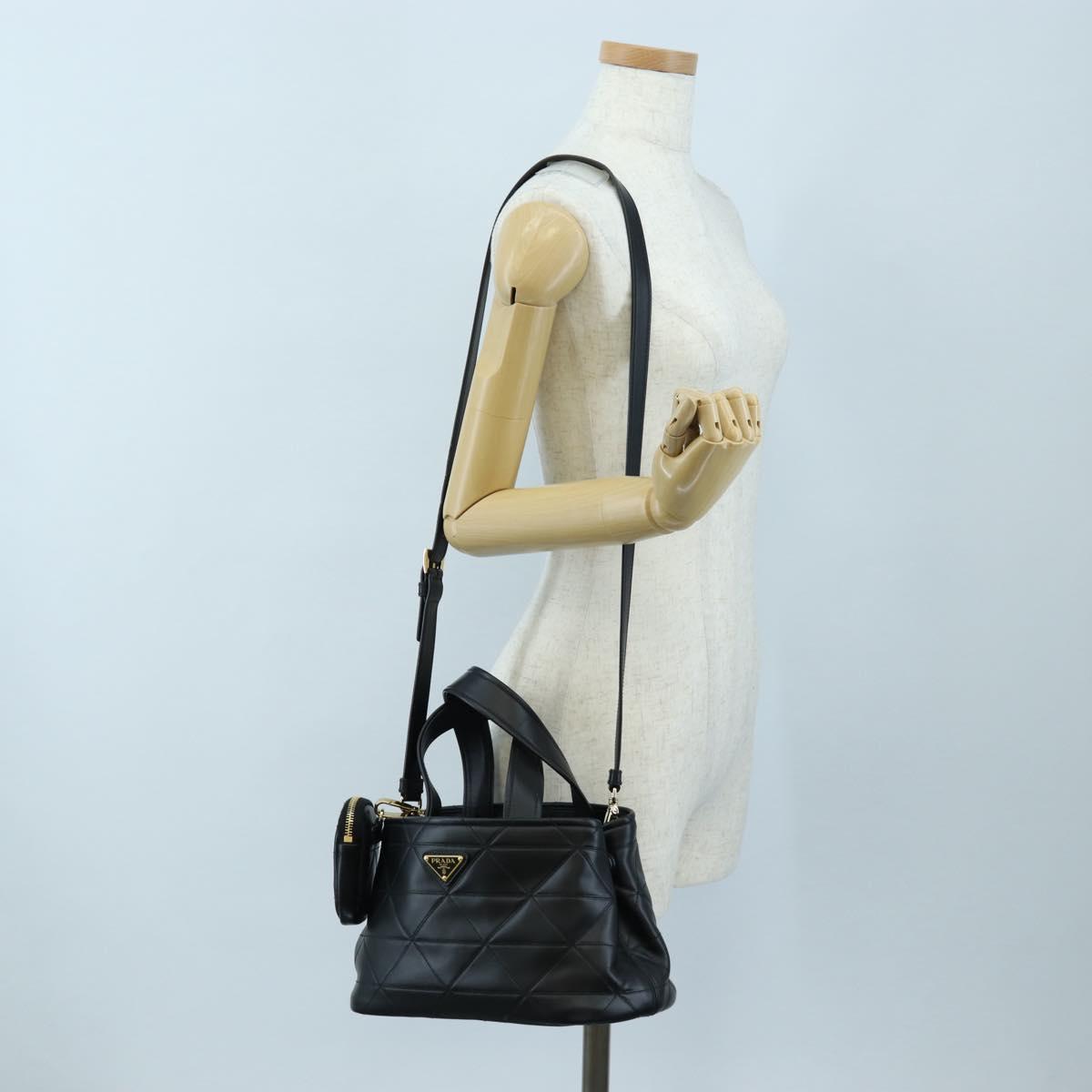 PRADA Hand Bag Leather 2way Black Gold Tone Auth 167607SM