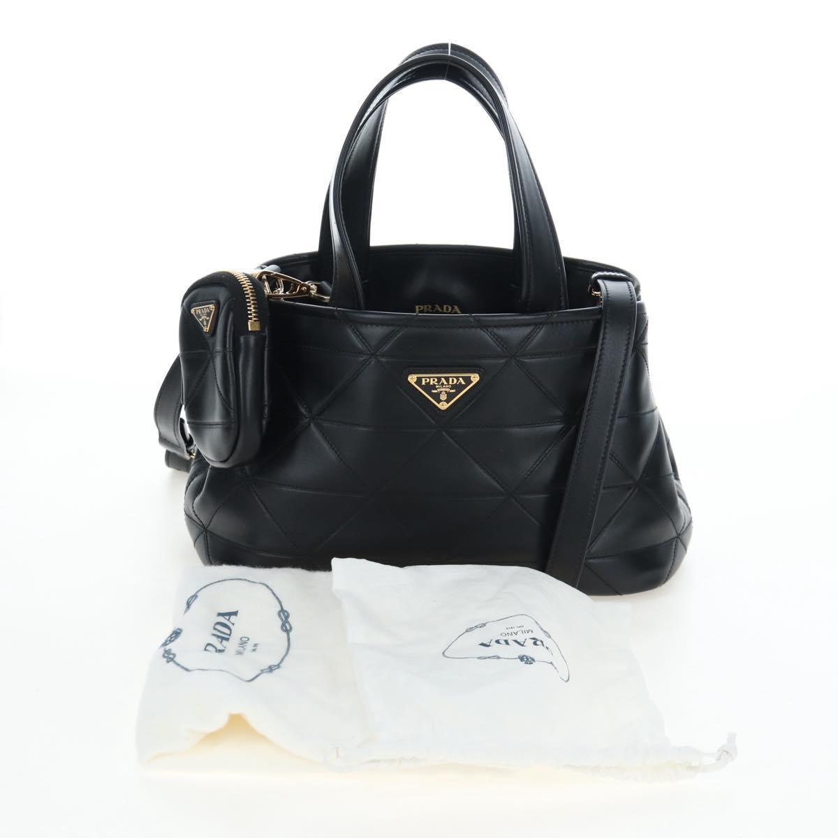 PRADA Hand Bag Leather 2way Black Gold Tone Auth 167607SM
