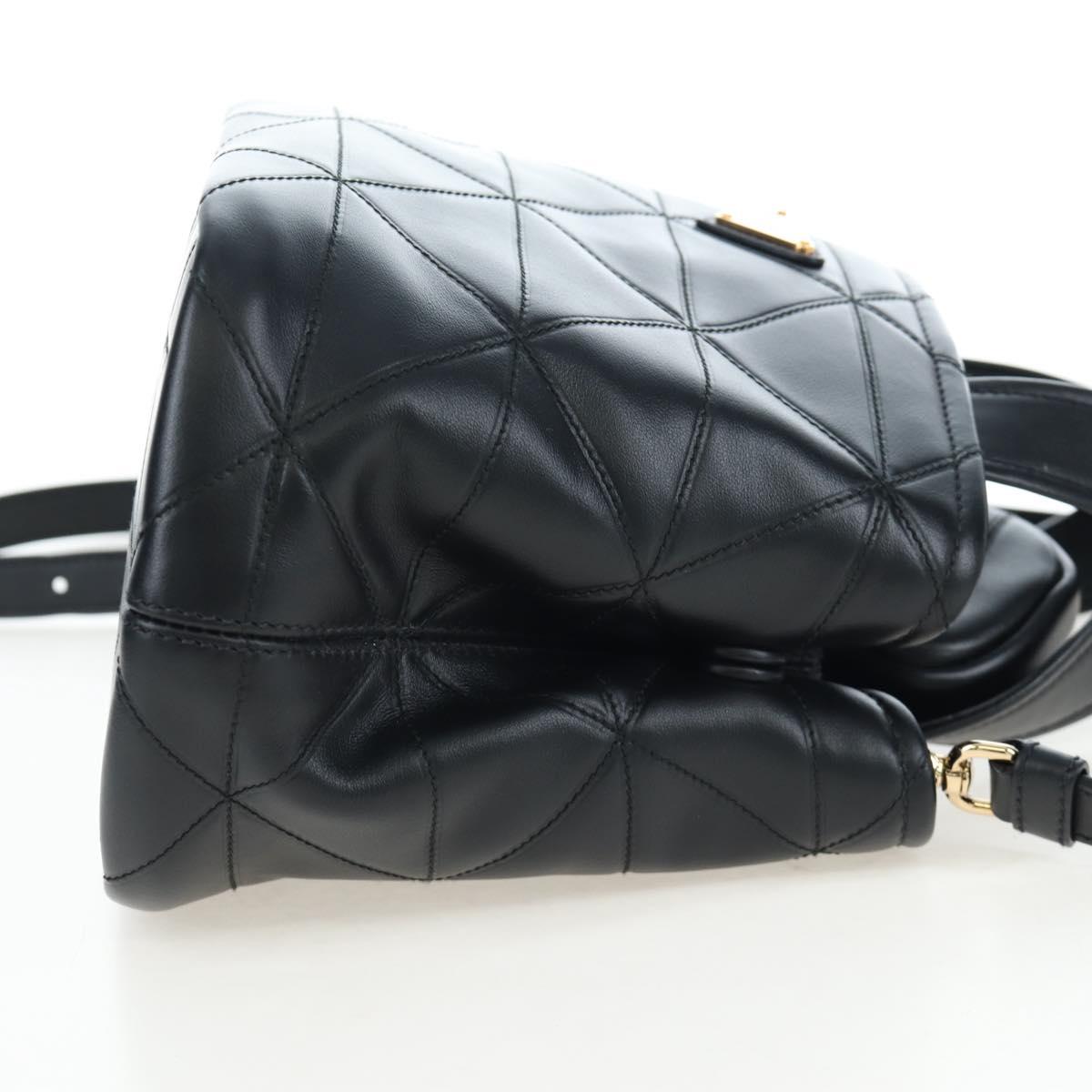 PRADA Hand Bag Leather 2way Black Gold Tone Auth 167607SM