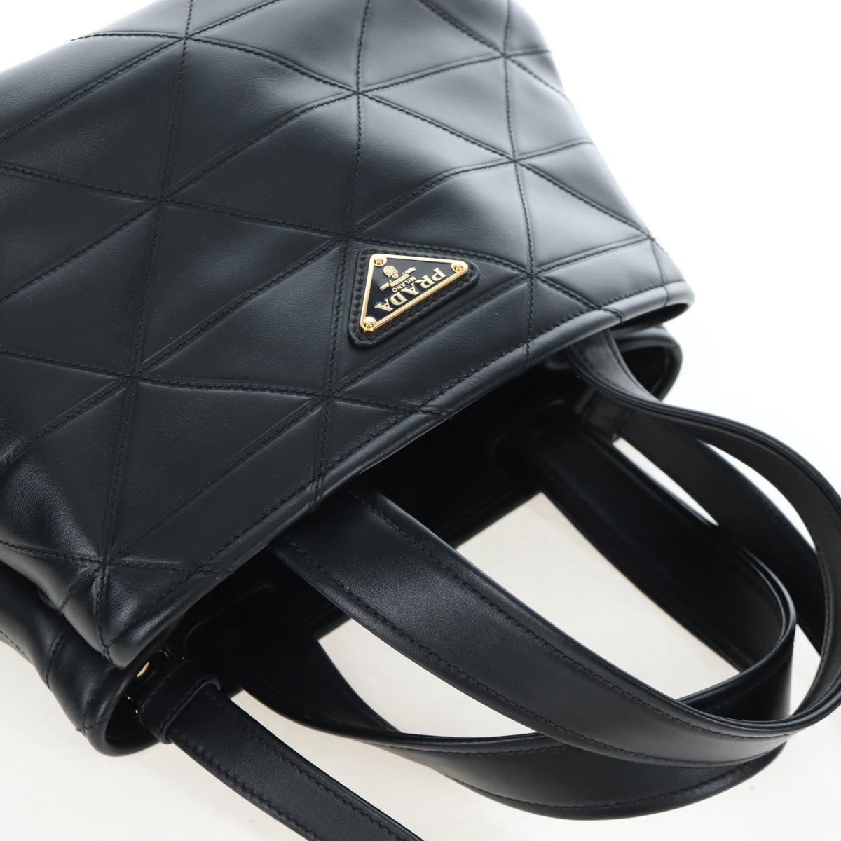 PRADA Hand Bag Leather 2way Black Gold Tone Auth 167607SM