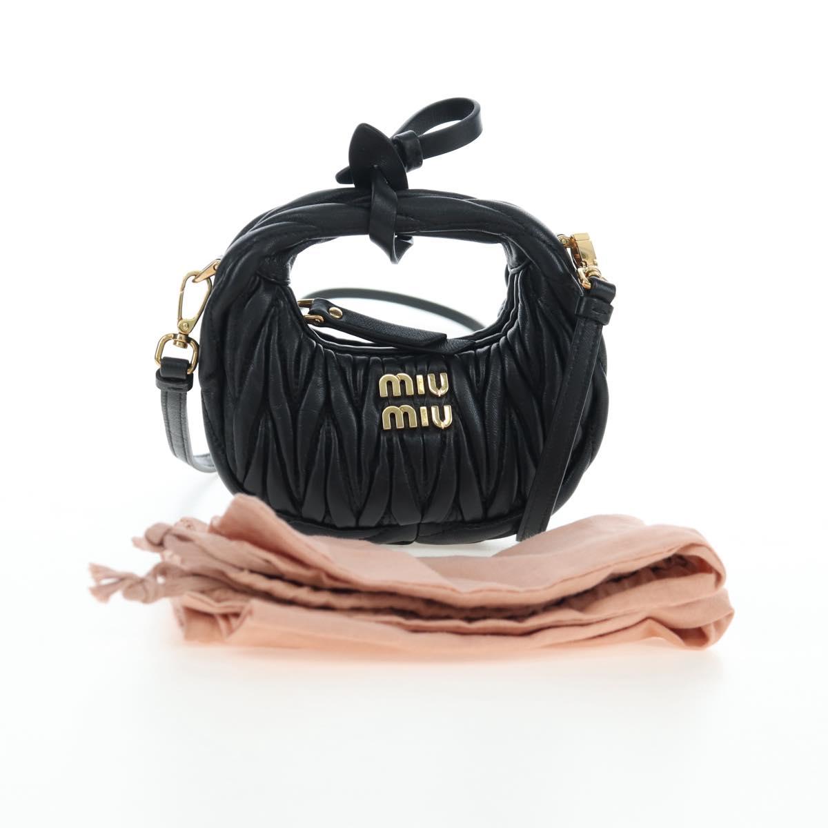 Miu Miu Matelasse Hobo Hand Bag Leather 2way Black Gold Tone Auth 167609SAM