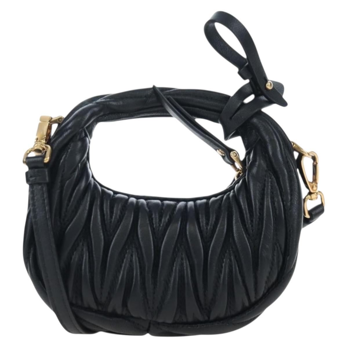 Miu Miu Matelasse Hobo Hand Bag Leather 2way Black Gold Tone Auth 167609SAM