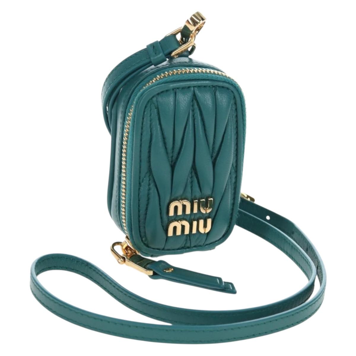 Miu Miu Matelasse Neck Mini Pouch Leather Green Gold Tone Auth 167613M