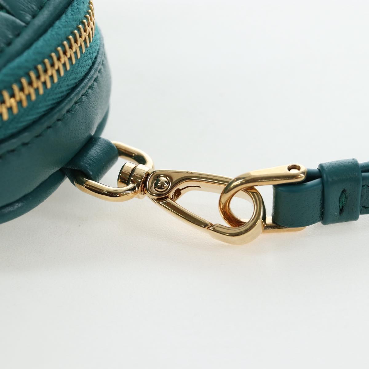 Miu Miu Matelasse Neck Mini Pouch Leather Green Gold Tone Auth 167613M