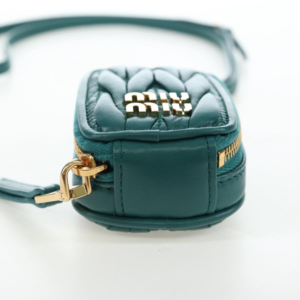 Miu Miu Matelasse Neck Mini Pouch Leather Green Gold Tone Auth 167613M